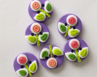 Button May Flowers handmade polymer clay button set    ( 6 )