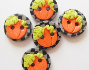 Button Pumpkin on Check handmade polymer clay buttons ( 5 )