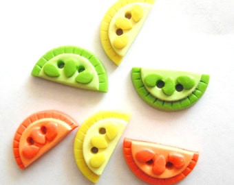 Button Citrus Slices handmade polymer clay buttons ( 6 )