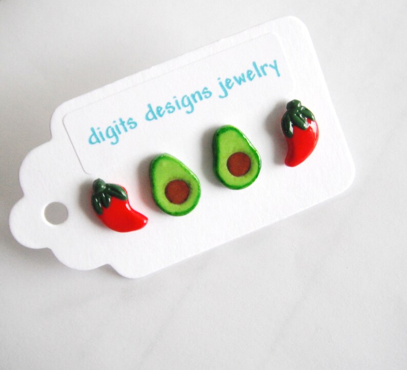 Earrings Avocado and Chili Peppers handmade polymer clay Etsy