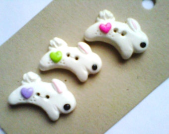 Button Little Bunny  polymer clay button set   ( 3 )