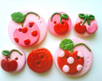 Button Cherries handmade polymer clay buttons ( 6 )