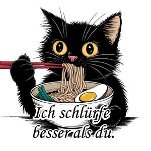 Digital file " Funny cat with noodles with saying " Sublimation Clipart Transparent PNG Digital Download