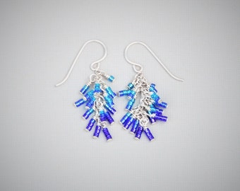 Blue and Purple Seed Bead Earrings