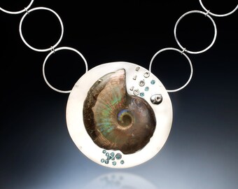 Opalized Ammonite and Apatite Necklace