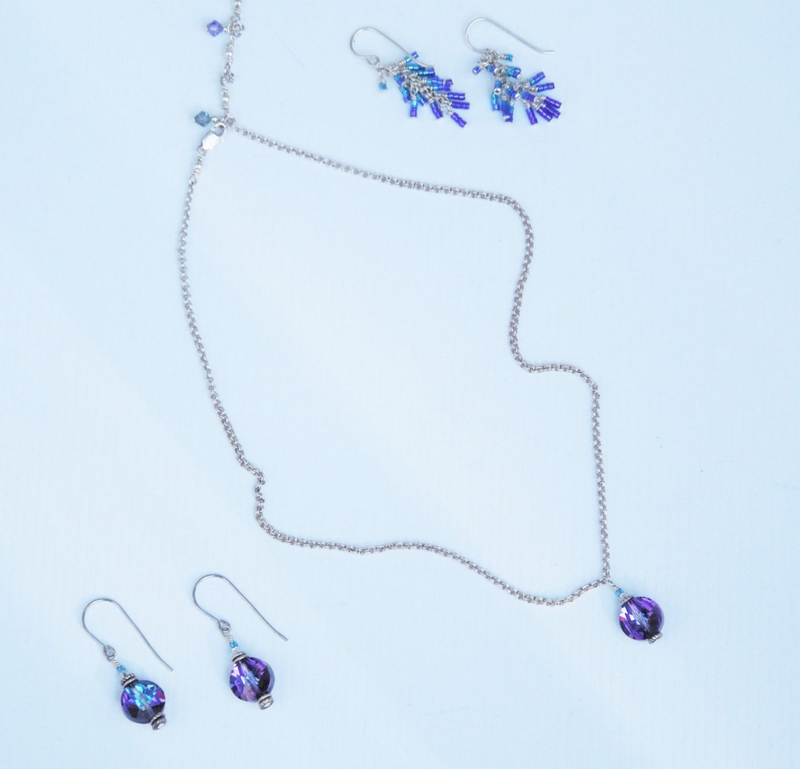 Women Vintage Purple Bead Flower Tassel Long Necklace