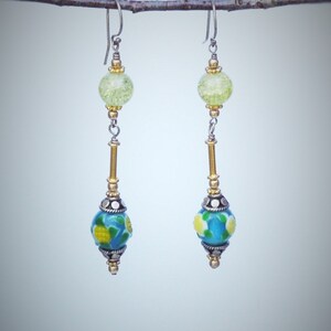 Yellow and Blue Vintage Bead Earrings image 2