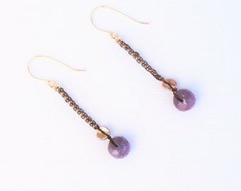 Tanzanite, Hematite and Freshwater Pearl Earrings