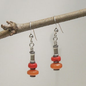 Orange Agate and Coral Earrings image 1