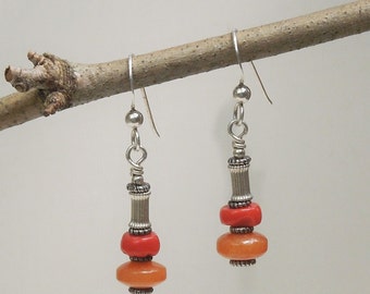 Orange Agate and Coral Earrings