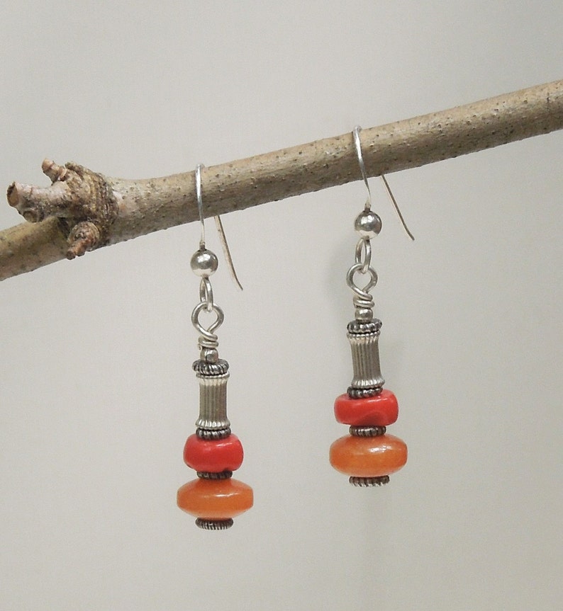 Orange Agate and Coral Earrings image 1