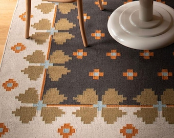 Handmade Brown Wool Kilim Rug: 8x10 ft Reversible Flatweave Available in more Colours