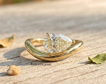 Anel East West com Moissanita em Formato de Pera, Diamante de 1,75 ct - Presente Ideal para Noivado ou Aniversário, Anel em Prata de Lei