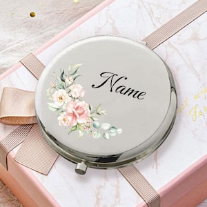 Personalized Flower Compact Mirror Custom Name Bridesmaid Proposal & Birthday Gift for Her Wedding Favor or Best Friend Gift