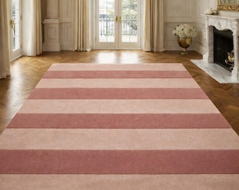 Hand Tufted Wool Rug, Luxury Blush Pink Area Rug Modern Minimal Living Room & Bedroom Rug