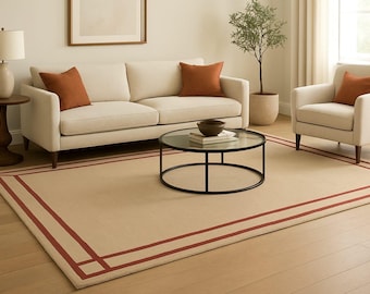 Tappeto moderno geometrico trapuntato a mano, tappeto beige e ruggine, tappeto minimalista in lana, tappeto contemporaneo per soggiorno, tappeto personalizzato fatto a mano