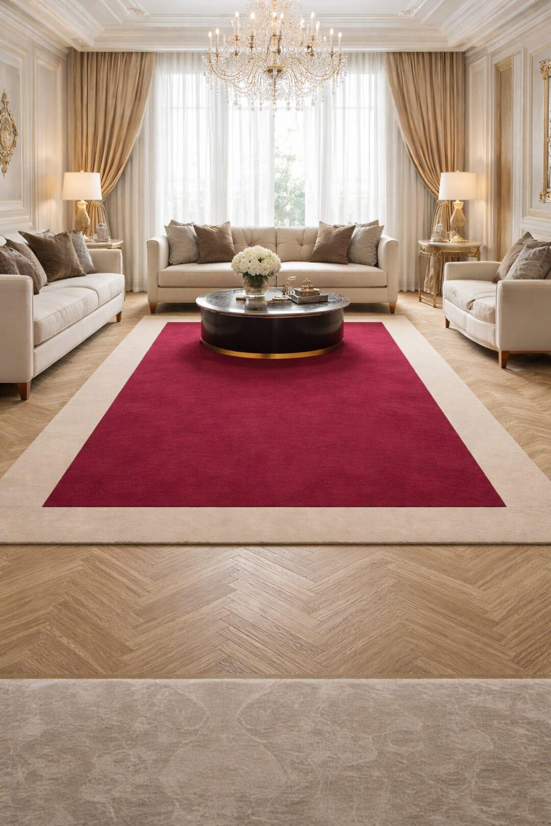 Raspberry Throw Rug Hand Tufted Deep Raspberry Rug With Beige Border, Minimalist Modern ...