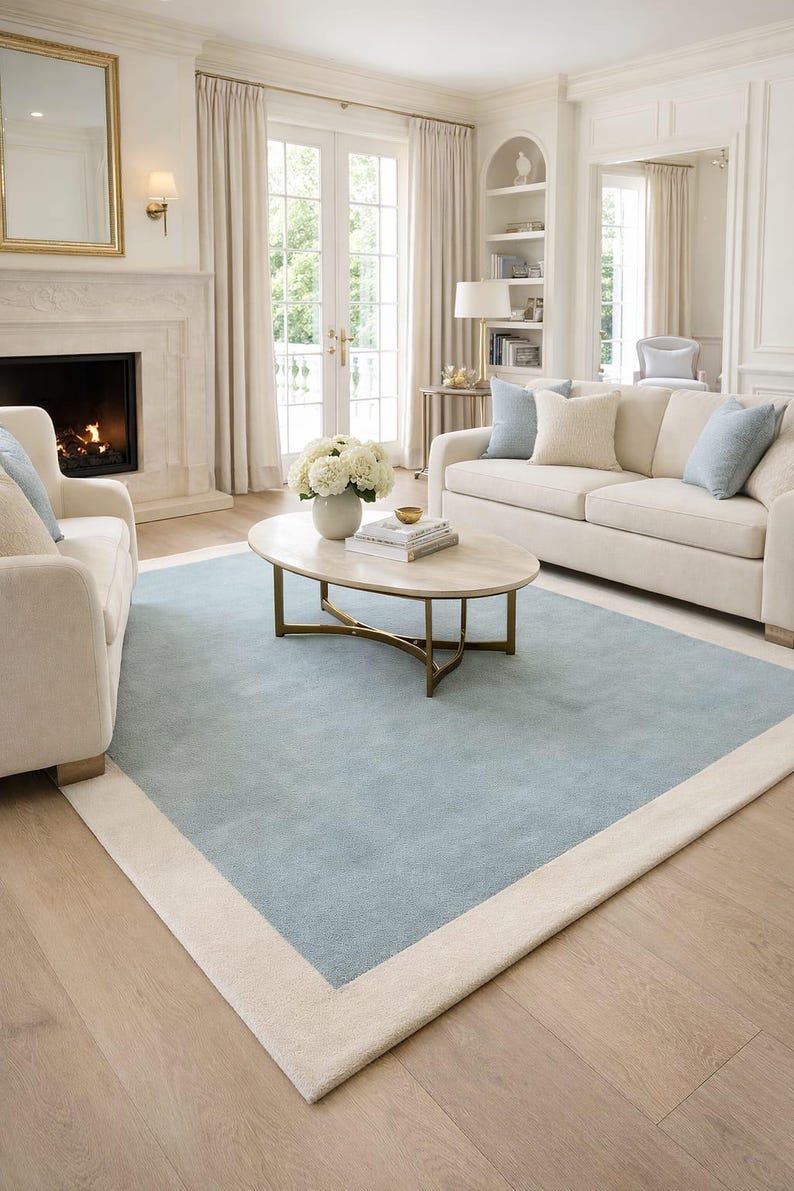 Layered Blue Rug Hand Tufted Blue Area Rug | Modern Minimalist Wool Rug | Soft Sky Blue ...