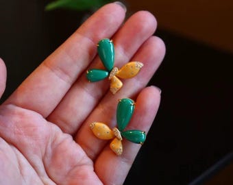 Unique Green Malachite Butterfly Stud Earrings with Gold Plated Silver Natural Gem handmade Art deco Jewelry Gift for her Malachite Wings