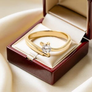 Solid Gold Engagement Ring with CZ, Minimalist Diamond Ring for Women, Wedding Gifts, Gold Promise Ring for Her