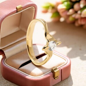 Diamant Verlobungsring, Minimalist Schmuck für Hochzeit Geschenk, Solid Gold Ring, Einfache Diamantring, Solitaire Statement Ring für Sie