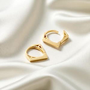 14K Gold Diamond-Shaped Hoop Earrings for Her, Pavé CZ Geometric Huggies, Elegant Minimalist Earrings for Anniversary or Bridesmaids Gift