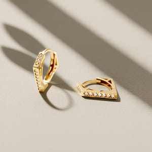 14K Gold Diamond Square Hoops, Geometric Huggie Earrings for Women, Dainty and Unique Gift, Minimalist Pavé Jewelry for Her