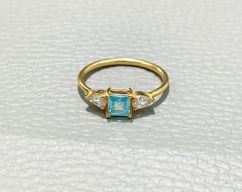 Aquamarine Dainty Ring, Gold Minimalist Ring, March Birthstone Ring, Sterling Silver Ring, Thin Ring, Delicate Ring, Gift for Her, Gemstone