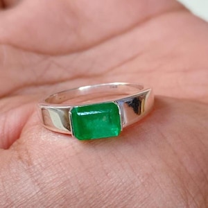 Natural Emerald Men&#39;s Ring Signet Men&#39;s Ring Men&#39;s Light Sparkle Emerald Ring 925 Sterling Silver Ring Christmas Day Gifts Ring Gift For Him