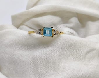 Aquamarine Dainty Ring,14K Gold Vermeil Ring, March Birthstone Ring, Sterling Silver Ring, Thin Ring, Delicate Ring, Gift for Her, Gemstone