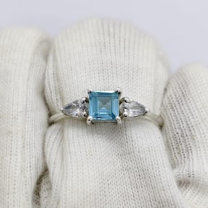 Aquamarine Dainty Ring, Gold Minimalist Ring, March Birthstone Ring, Sterling Silver Ring, Thin Ring, Delicate Ring, Gift for Her, Gemstone