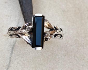 Silver Branch Ring, Black Onyx Ring, 925 Sterling Silver Ring, Handmade Nature Inspired Jewelry, Leaves Ring, Birthday Gift, Ring For Women