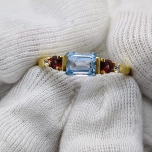 Natural Blue Topaz and Silver Ring,14k Gold Plating Baguette Topaz Engagement Ring,July Birthstone Ring,Silver Promise Ring,Anniversary Ring