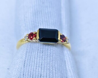 Natural Black Onyx Ring, 18k Gold Vermeil 925 Sterling Silver Ring, Handmade Ring, Wedding Ring, Anniversary Ring, Dainty Ring, Gift For Her