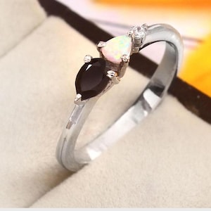 Vintage Black Onyx Opal Engagement Ring,Pear Cut Gems, Solitaire Ring Stacking Ring Bridal Ring Opal Onyx Ring Unique Ring Christmas Gift