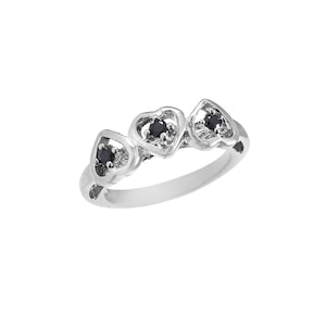 Black Onyx Ring, Moissanite Ring, 925 Sterling Silver Ring, Heart Ring, Birthday Gift, Onyx Heart Ring, Heart Gift For her, Engagement Ring.