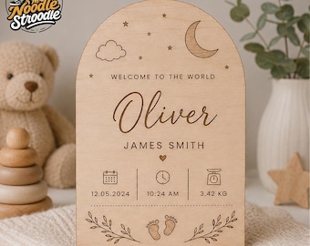 Baby Birth Plaque, Personalised Wooden Stats Keepsake