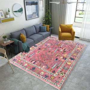 9x12 Hand Knotted Pink Oriental Area Rug Floral Tree Design Wool Carpet for Living Room Bedroom or Entryway Décor Handmade carpet 8x10-9x12