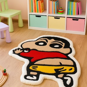 Magnet mascot Shin Chan Cartoon Rug for Kids Room Funny Character Shaped Carpet Soft Tufted Rug Bedroom, or Living Room Cute Anime Floor Rug