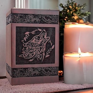 Handmade Wolf Urns for Human Ashes Adult Man - Cremation Urns for Men Women, Wooden Large Keepsake Box, Dog Cat Pet Memorial Urn