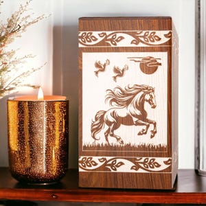 Handmade Horse Scenery Urn for Ashes Adult Male - Urns for Adult Male Dad, Urn for Dad, Wooden Urn for Ashes, Pet Burial Ashes Box