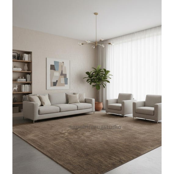 Natural Brown Jute Rug – Handwoven Handloom Carpet, Farmhouse Modern Area Floor Decor”