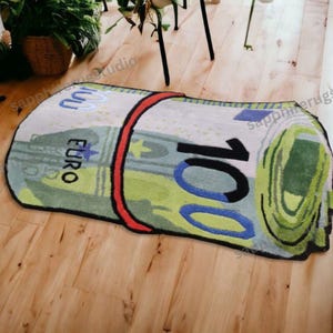 Euro Money Roll Rug – Handmade Tufted Currency Rug | Funny Cash Rug | Hypebeast Decor | Unique Gift for Him | Money Aesthetic Mat&quot;