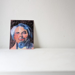 Ritratto originale di Moody – Acrilico e pastello a olio su tela – Arte figurativa non firmata – Decorazione murale espressionista audace 10,75&quot;x14&quot;