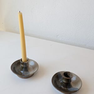 Handmade Studio Pottery Candle Holders – Earth Tone Glaze – Signed Taper Holder Set