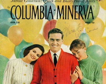 Columbia Minerva Knitting Pattern Book 736 Jubilee Collection Quick and Bulky Hand-Knits Sweaters Coats Jackets Cardigans Circa 1958 Fibers