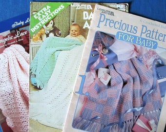 LOT CROCHET Baby Afghan Booklets Leisure Arts 3040, Angelic Lace The Needlecraft Shop & Knit and Crochet Leisure Arts 101