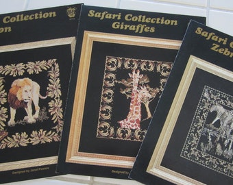 SAFARI COLLECTION CHOICE Counted Cross Stitch: Lion, Giraffes, Zebra, or All 3 Vintage 1994