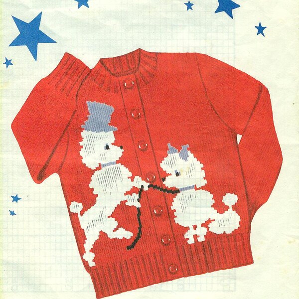 KNIT-O-GRAF No. 206 Mr. and Mrs. Poodle Pair Child's Sweater Sizes 4, 6, 8, 10