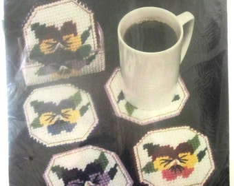 Bucilla PANSY COASTERS Plastic Canvas 7 Piece Kit 6020